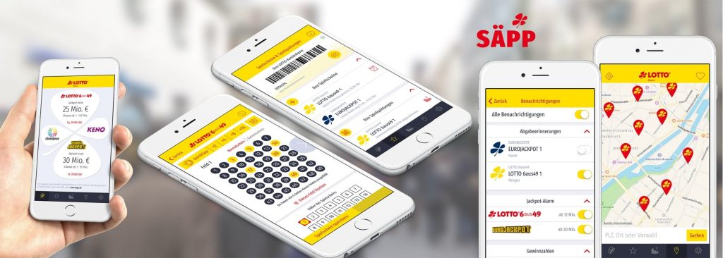 SÄPP App Banner mit verschiedenen Beispiel Screens