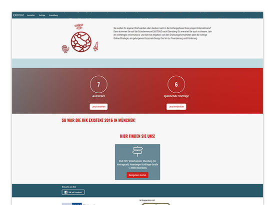 Aussteller und Vorträge Screens der IHK Existenz - Die Gründermesse Website für die IHK München