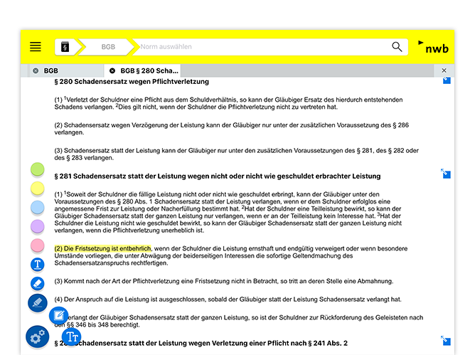 Paragrafen Screen  der umgesetzten NWB Gesetze App für den NWB Verlag