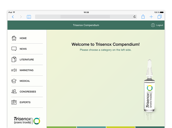 Welcome/ Homescreen der umgesetzten Trisenox Compendium Website für Teva