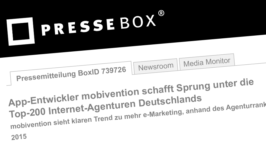 Pressebox Banner Mobivention schafft Sprung unter die Top 200 Internet Agenturen Deutschlands