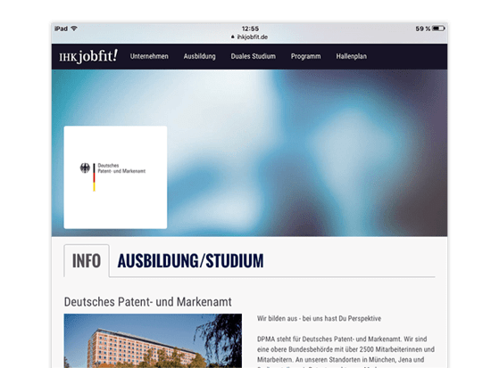 Info Screen der umgesetzten IHK jobfit App für die IHK München und Oberbayern