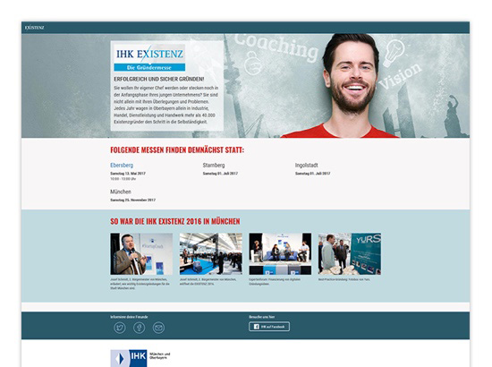 Homescreen der IHK Existenz - Die Gründermesse Website für die IHK München