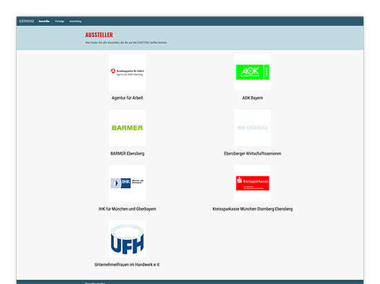 Aussteller Screen der IHK Existenz - Die Gründermesse Website für die IHK München