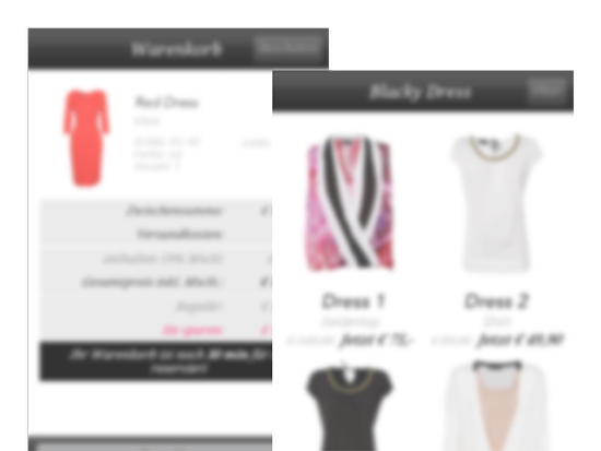 Beispiele der Produkt und Shop Screens mit Damenshirts der Best Secret App für Best Secret